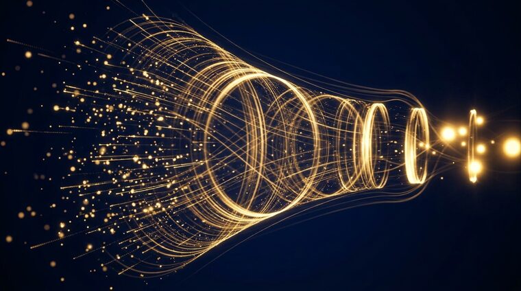 A sales pipeline rendered as points of light narrowing through stages